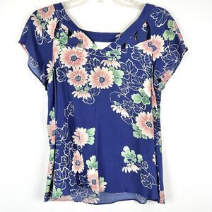 Anthropologie Maeve Floral Cut-out Blouse Top Size 0 Blue Pink